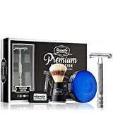 Wilkinson Sword Kit de Afeitado Clásico Manual - Set Regalo para Hombres con Maquinilla Vintage + 5 Cuchillas de Doble Hoja + Brocha de Afeitar + Jabón de Afeitado, Plata