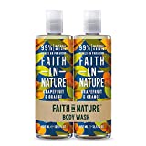 Faith In Nature Juego de lavado corporal natural de pomelo y naranja, revitalizante, vegano y libre de crueldad, sin SLS o parabenos, 2 x 400 ml